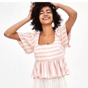 Pink & White Stripe Cropped Zara Blouse
